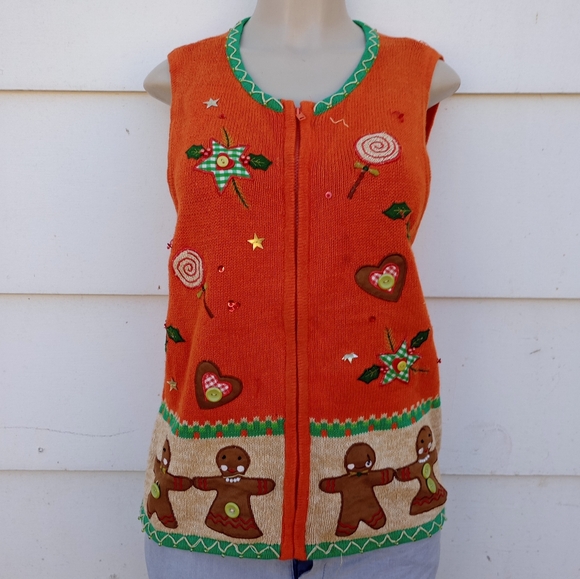 Vintage Orange Christmas Sweater Vest - Picture 2 of 9